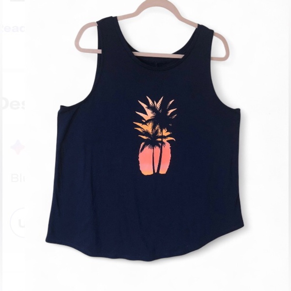 St John’s Bay women’s blue Sleeveless Top with Palm Tree Design Size XLT